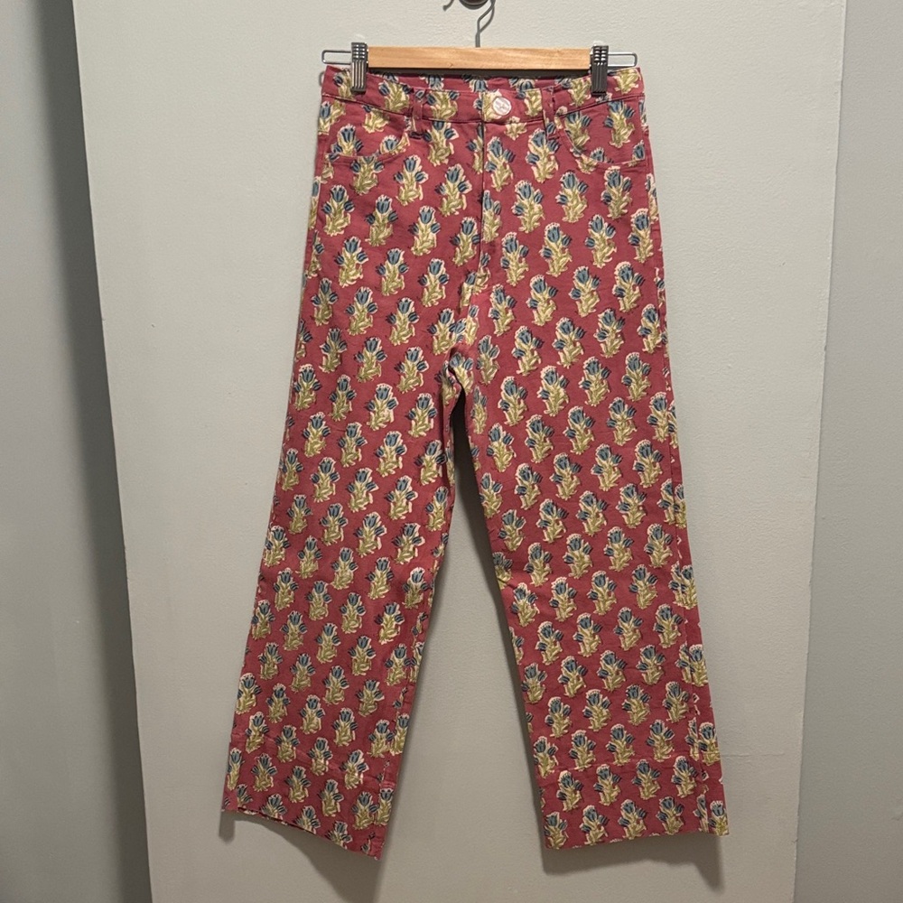 Emerson Fry Red Floral-Print Straight-Leg Jeans